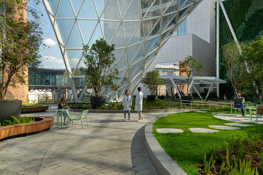 Structural lattice over plaza