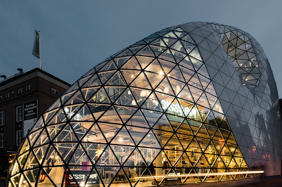 Night commercial dome facade