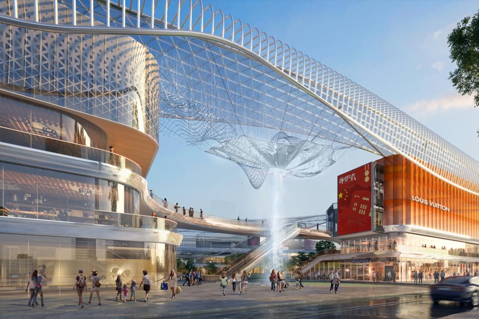 Retail bridge and glass facade