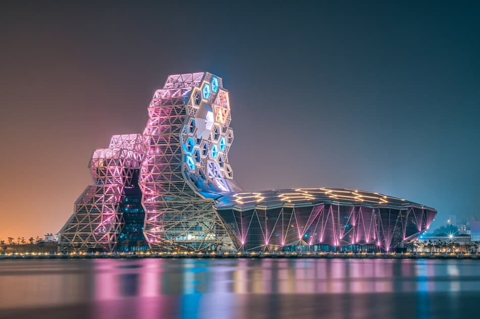 Night geometric facade